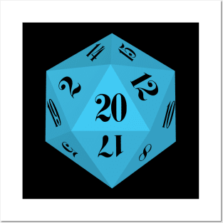 Blue 20-Sided Dice Design Posters and Art